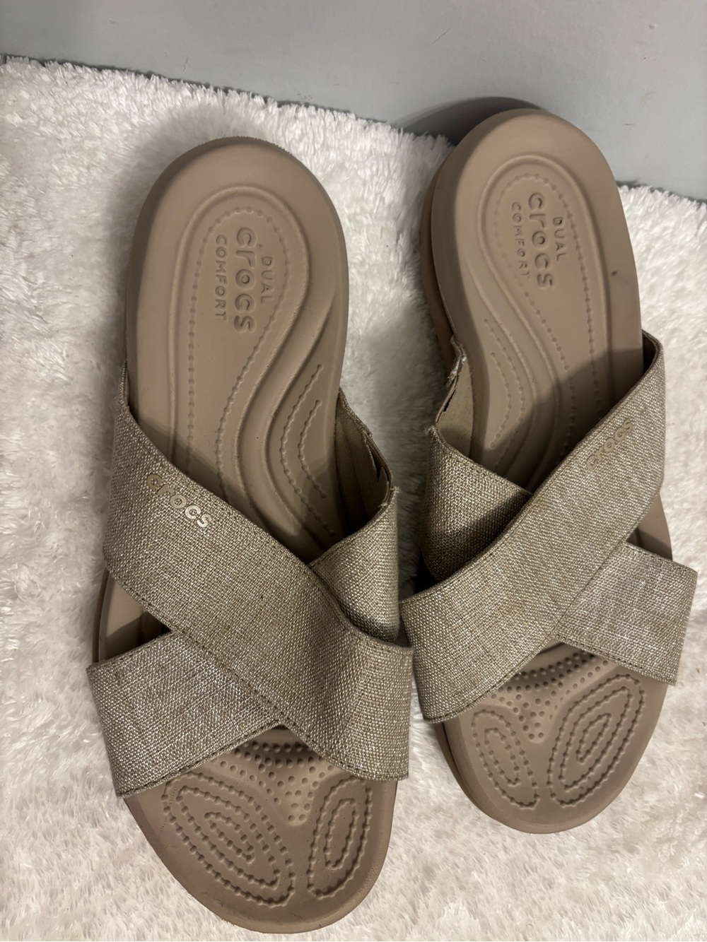 CROCS Women's Beige Crossband Slide Sandals